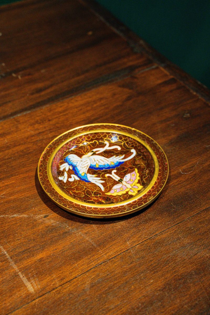 Cloisonne Anka Kuşu ve Kelebek Motifli Mini Tabak