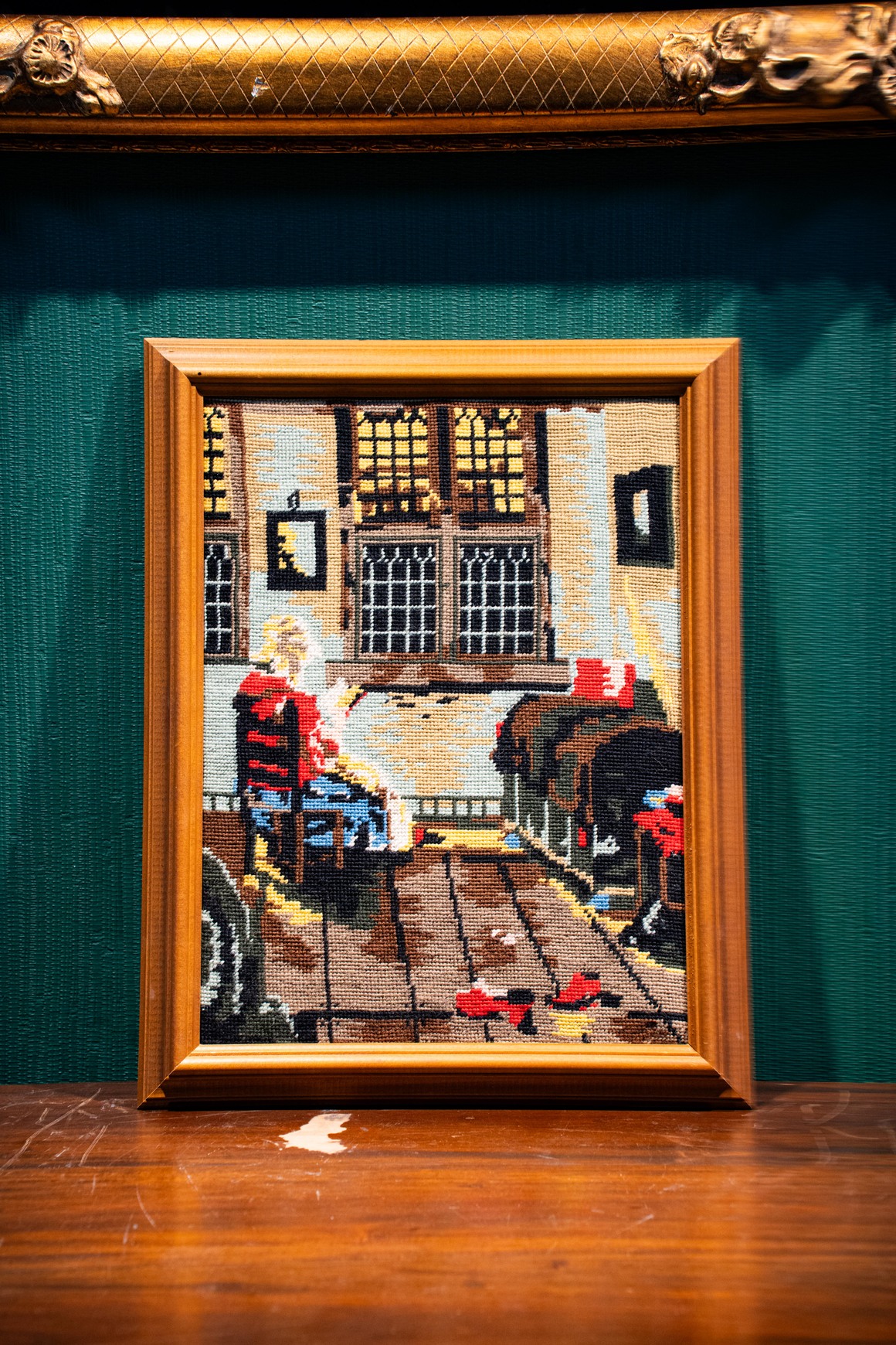Vintage Vermeer İlhamlı El işlemesi Göbelen Tablo