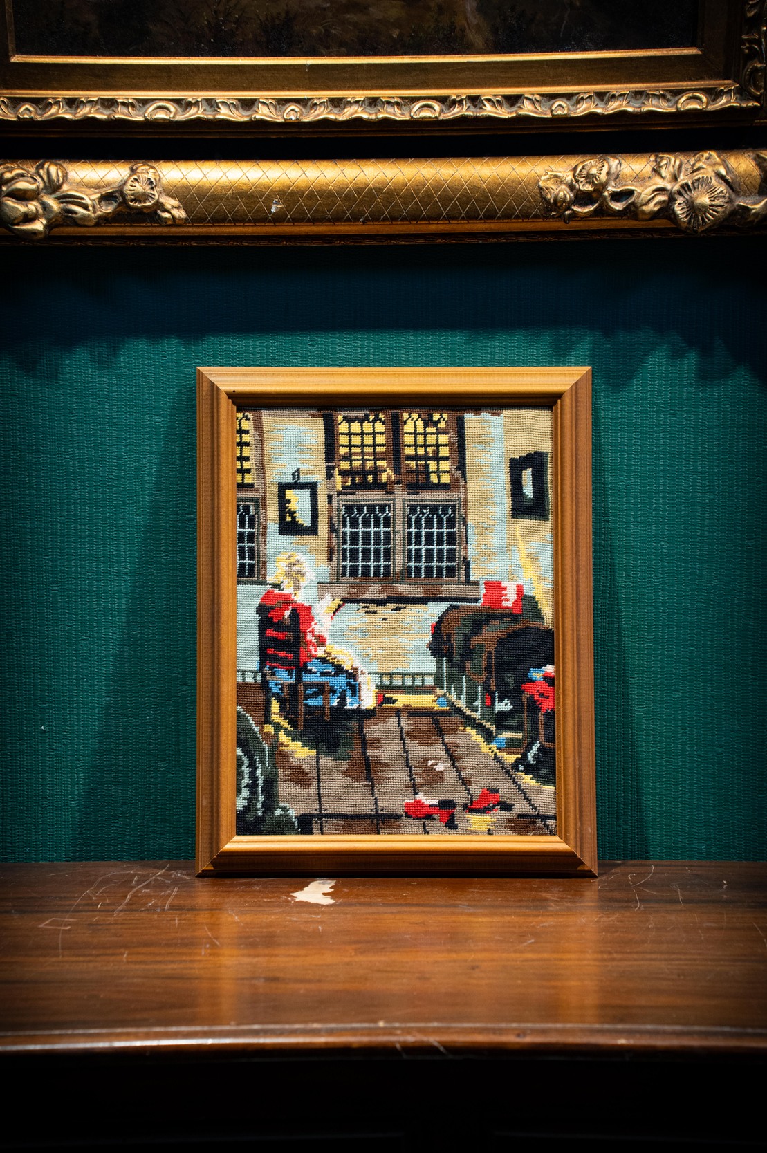 Vintage Vermeer İlhamlı El işlemesi Göbelen Tablo