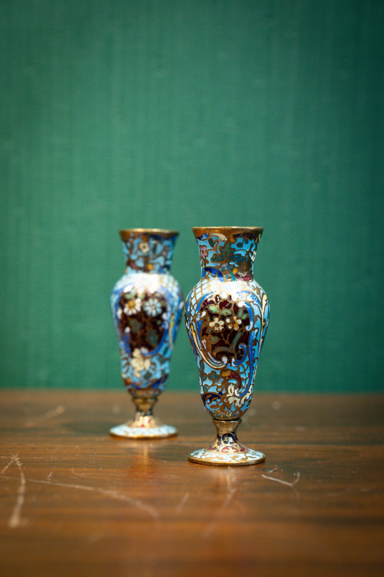 Cloisonne (Mineli) İkili Mini Vazo Çifti