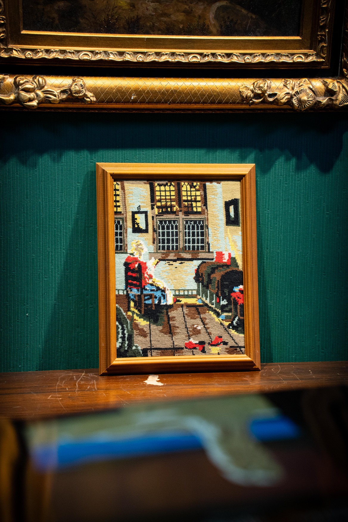 Vintage Vermeer İlhamlı El işlemesi Göbelen Tablo