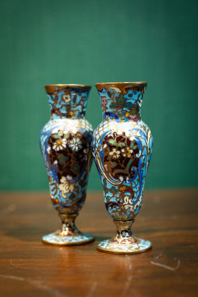 Cloisonne (Mineli) İkili Mini Vazo Çifti