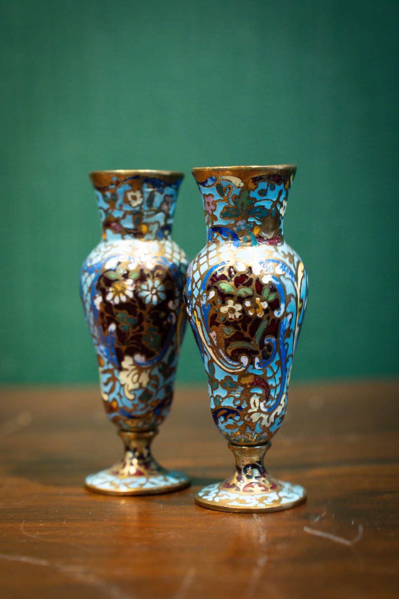Cloisonne (Mineli) İkili Mini Vazo Çifti