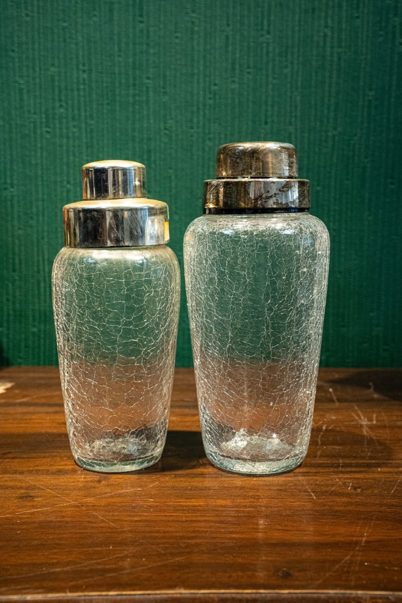 Vintage Çatlatma Cam İkili Shaker/Kokteyl Karıştırıcı Set