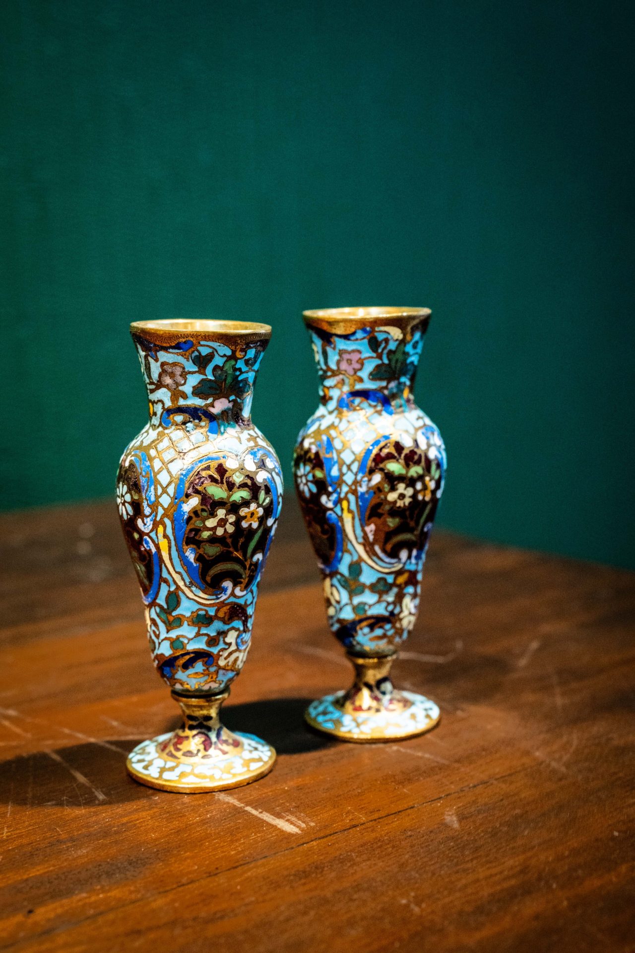 Cloisonne (Mineli) İkili Mini Vazo Çifti