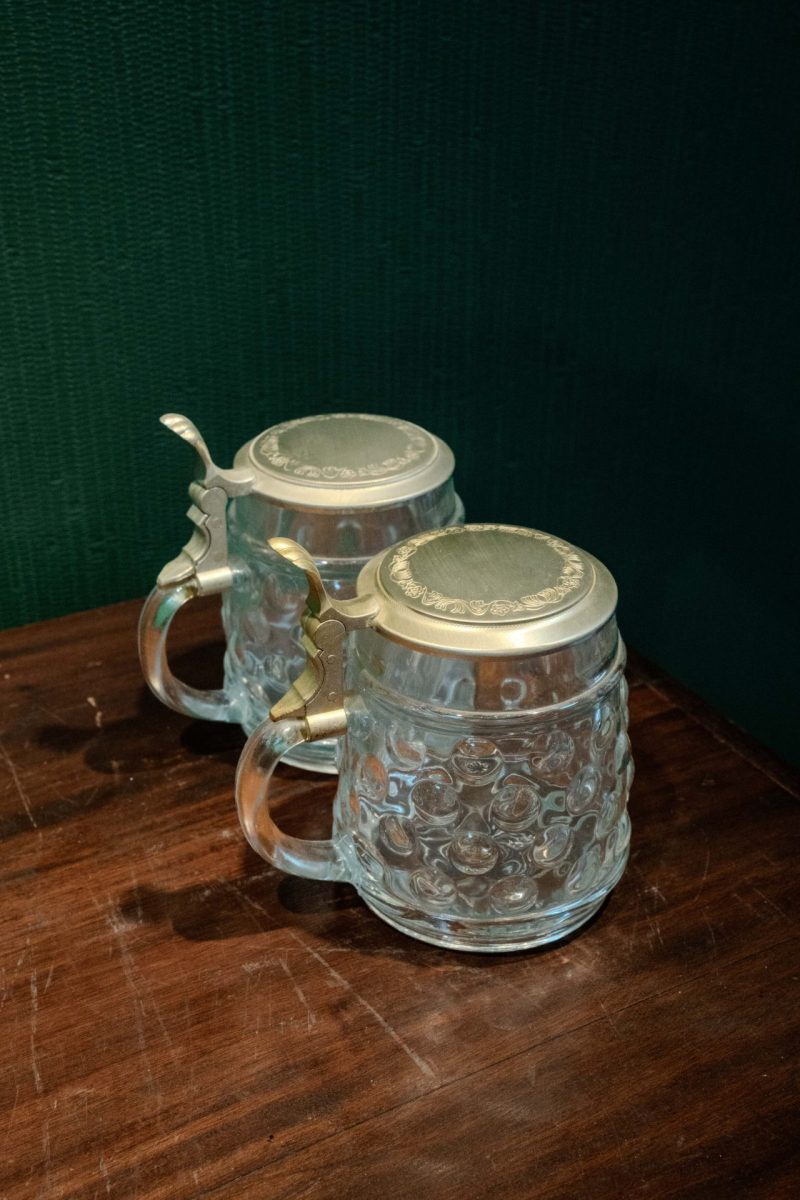 Vintage Kapaklı Cam Bira Bardağı Çifti