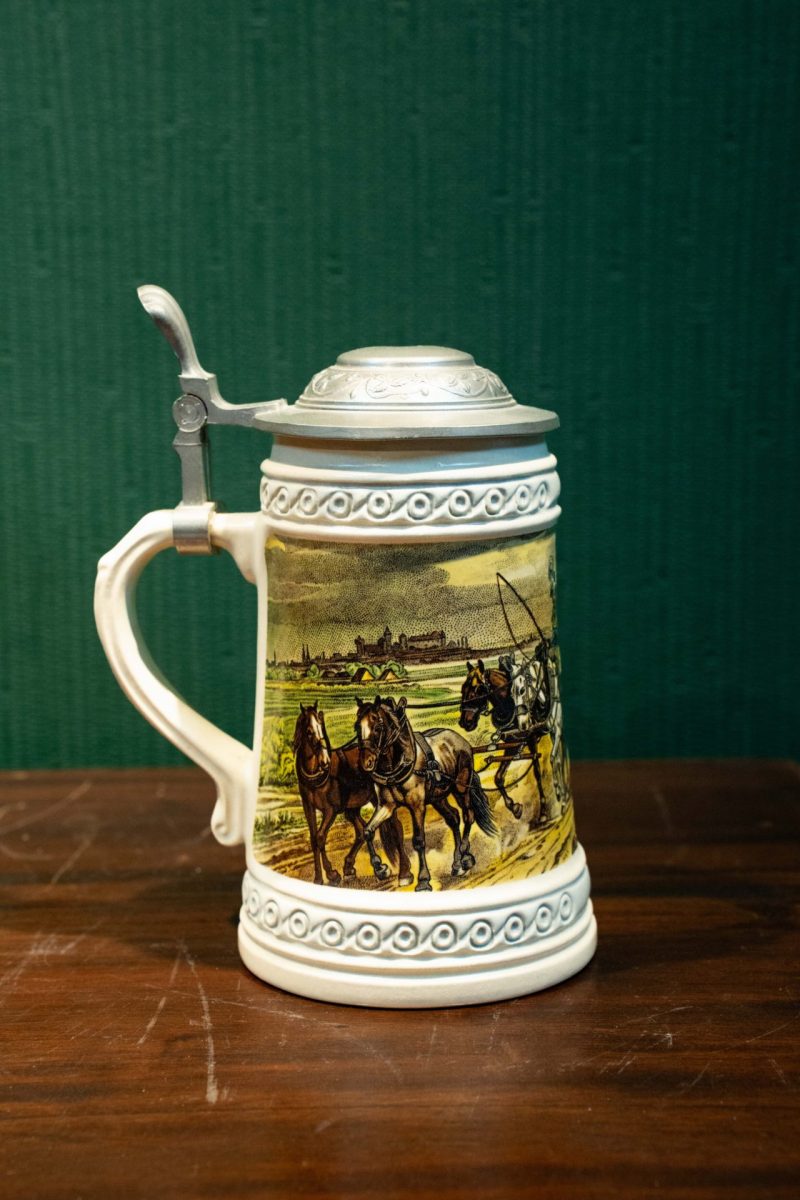 Vintage At Arabası Görselli Seramik Bira Bardağı