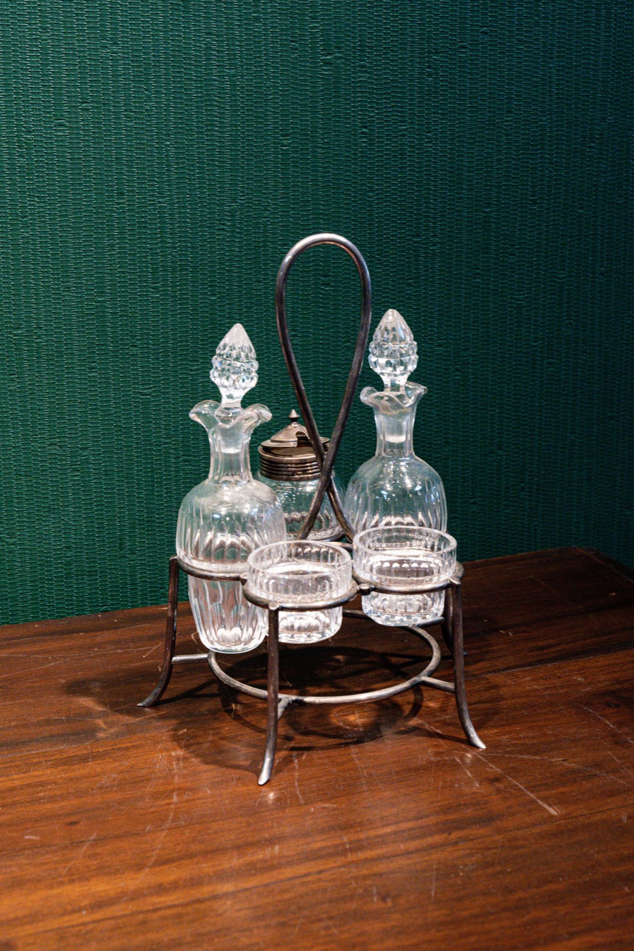 Antika Kesme Kristal Sosluk/Yağlık Seti