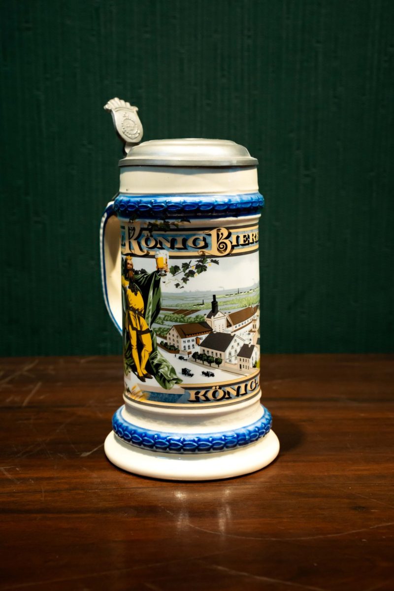 Antika/Vintage König Pilsener Metal Kapaklı Seramik Bira Bardağı