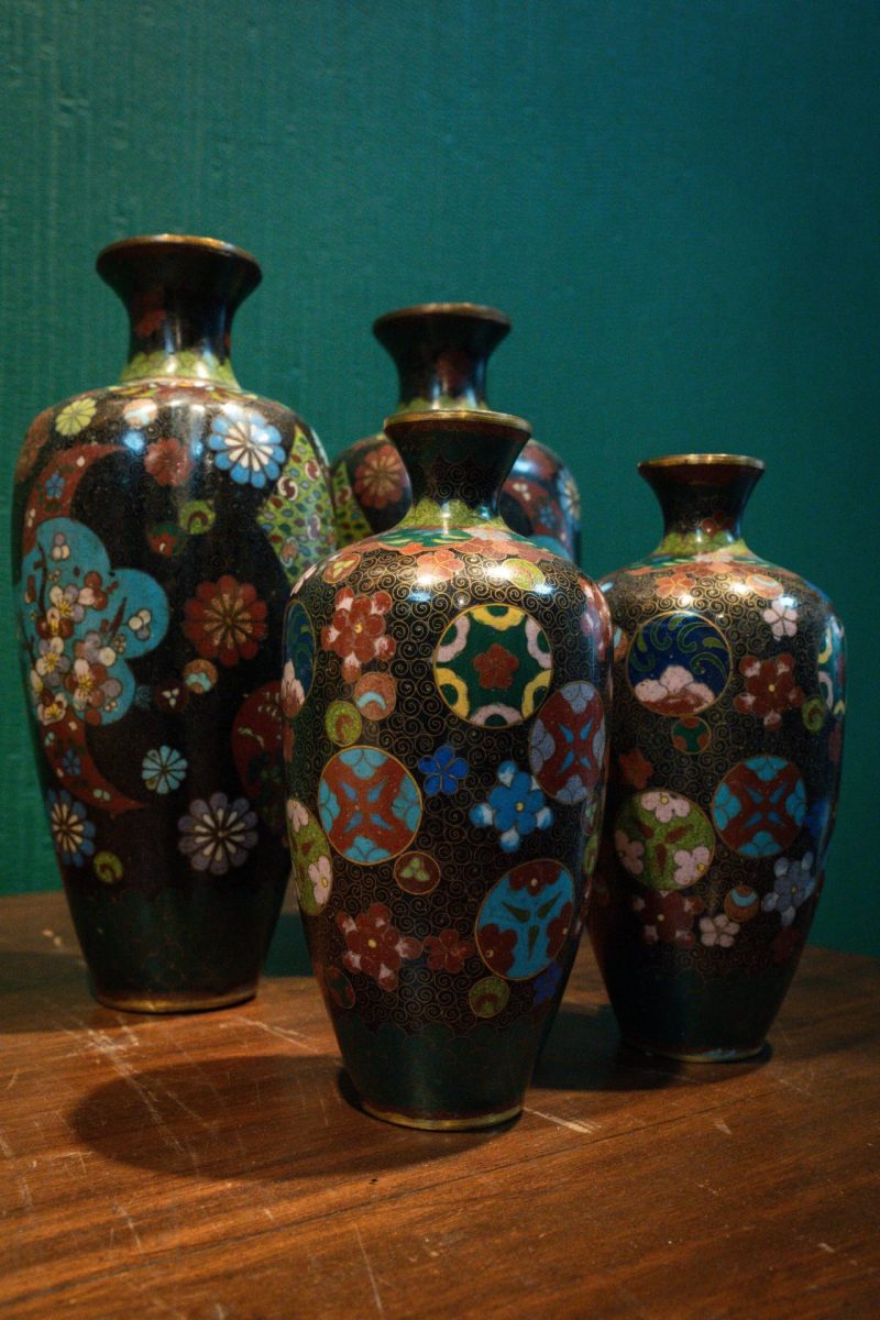 Vintage Cloisonne Minyatür Vazo Koleksiyonu Dekoratif Set