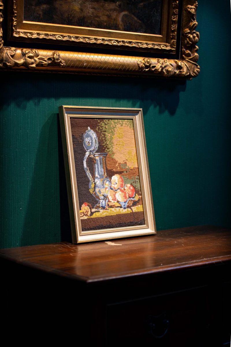 Vintage Mikro İşleme Petit Point Çiçek Goblen Tablo